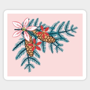 Cute Poinsettia Pinecone Branch Magnet